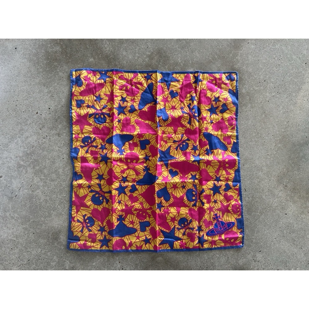 Vivienne‎ Westwood Scarf Handkerchief Cotton Skulls Hearts Stars Orb Authentic